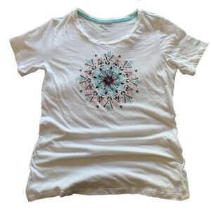 Columbia White Butterfly Wing Medallion S/S Crew Neck Shirt Size Small EUC #4820